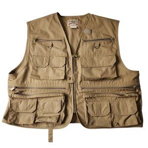 Cabelas Vintage Fishing Hunting Utility Vest Jacket Tan Mens Large L